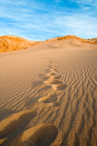 Sand dune in desert against sky