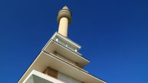 Low angle view of building against clear blue sky