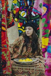 Portrait of woman wearing traditional clothing