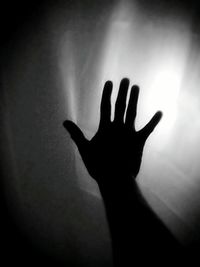 Close-up of silhouette hand against blurred background