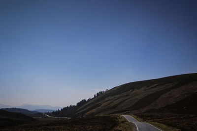 Scenic view of mountains against clear blue sky