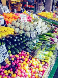 High angle view of various fruits for sale at market stall