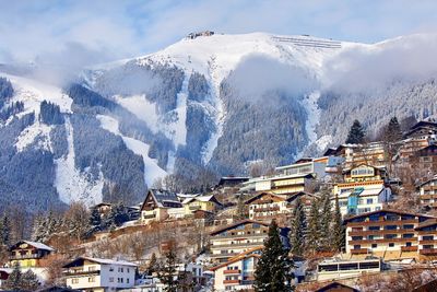 Aerial view of town during winter