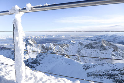Scenic view of snowcapped mountains against sky