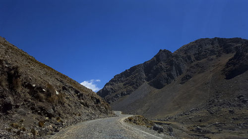 Scenic view of mountains against clear blue sky