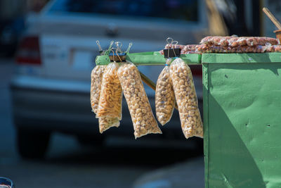 Food in plastics for sale at market