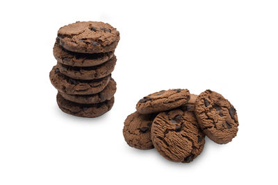 Stack of cookies against white background