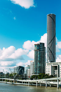 Low angle view of buildings against blue sky