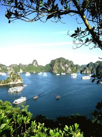 Scenic view of bay against sky