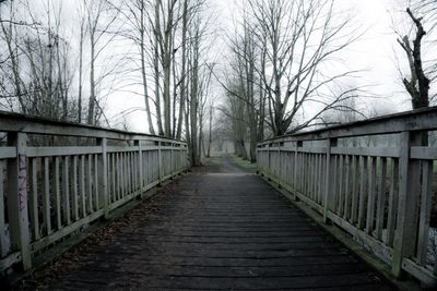 Footbridge amidst trees against sky
