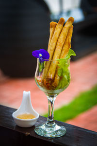 Close-up of drink in glass on table