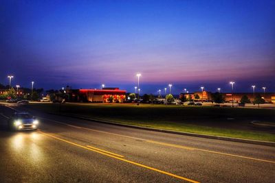 Light trails on road at night