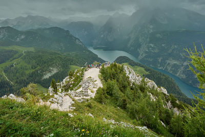 High angle view of land and mountains