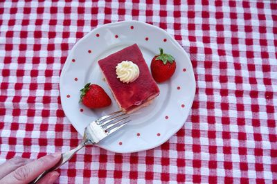 High angle view of cake slice in plate