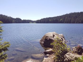 Scenic view of lake against clear sky