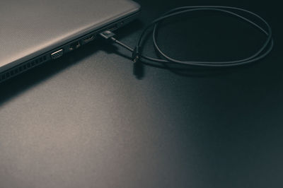 High angle view of laptop on table