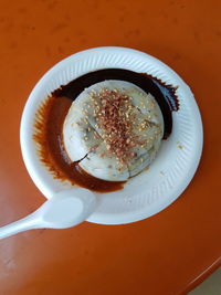 High angle view of breakfast in bowl on table