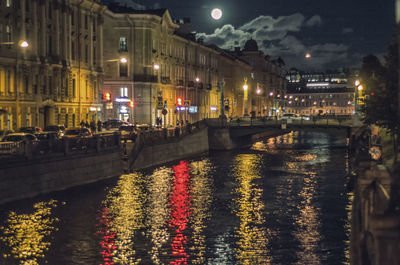 Illuminated buildings in city at night