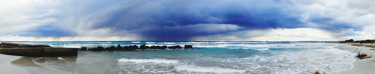 Scenic view of sea against cloudy sky