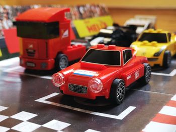 Close-up of toy car on table