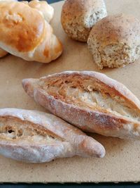 High angle view of bread in plate on table