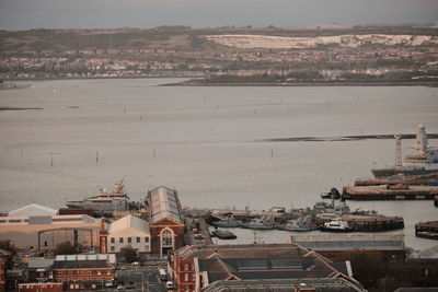 Aerial view of the harbour of portsmouth, hampshire, southern england