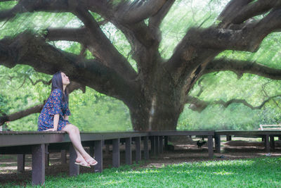 Man sitting on bench in park