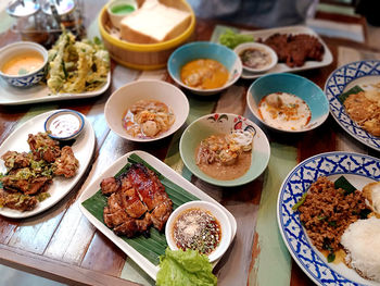 High angle view of food on table