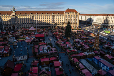 High angle view of buildings in city