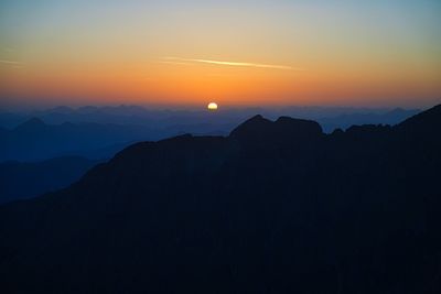 Scenic view of silhouette mountains against sky during sunset