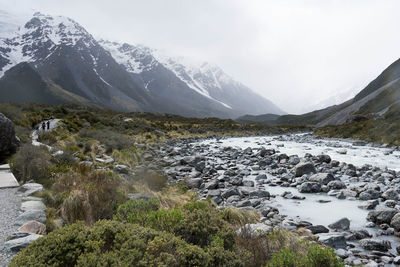 Scenic view of snowcapped mountains against sky