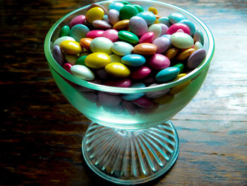 Close-up of multi colored candies in bowl
