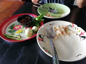 High angle view of dessert in plate on table