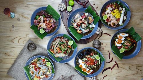 High angle view of food on table