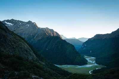 Scenic view of mountains against clear sky