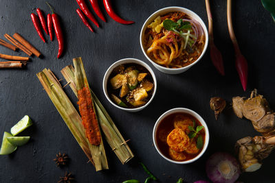 High angle view of food on table