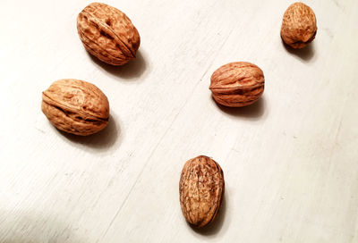 High angle view of walnuts on table