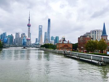 River passing through city buildings