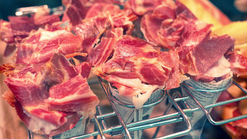 High angle view of meat for sale