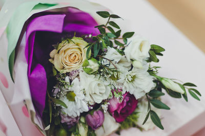 High angle view of rose bouquet