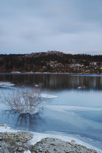 Scenic view of frozen lake against sky