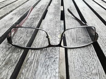 Close-up of eyeglasses on table