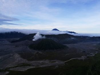 Scenic view of volcanic landscape against sky
