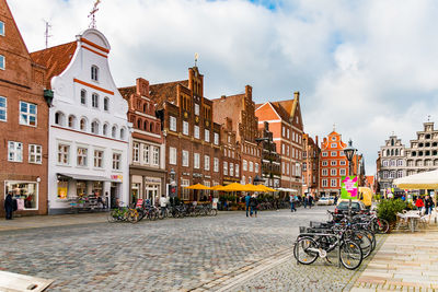 Lueneburg, germany view of the market square with old brick houses