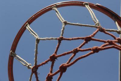 Low angle view of basketball hoop against clear sky