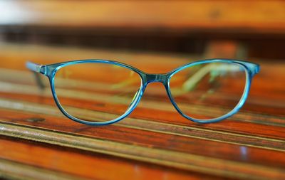 High angle view of eyeglasses on table