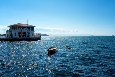 Scenic view of sea against clear blue sky