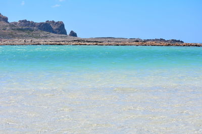 Scenic view of sea against clear blue sky