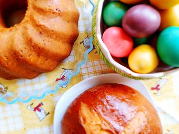 High angle view of breakfast on table