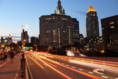Light trails in city at night